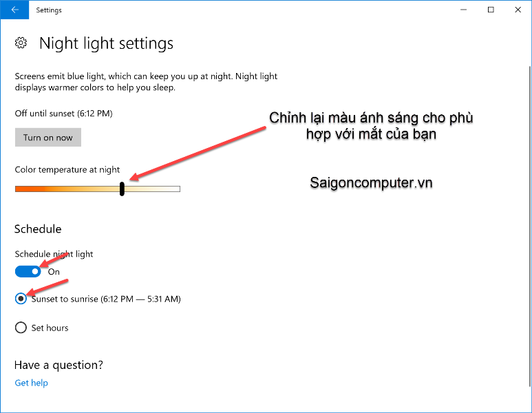 Bật tính năng Night Light với Windows 10